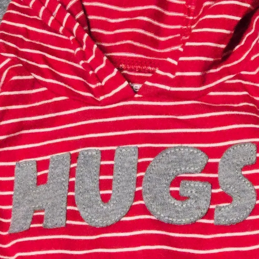 Carter’s Baby Boys 9M Red White Striped HUGS Hooded Bodysuit Long Sleeve Onesie